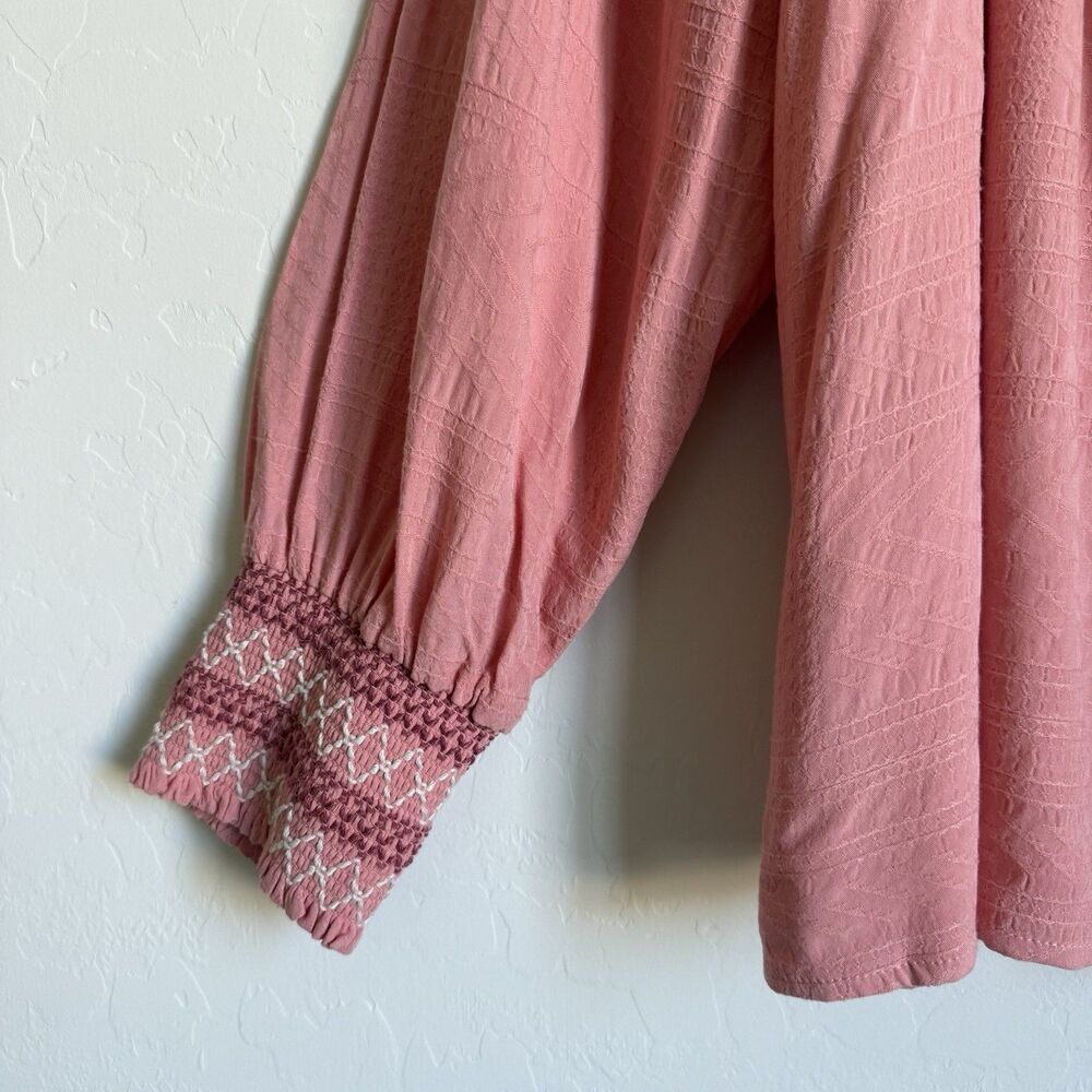 Nurture by Westbound 2X Pink Embroidered Boho Long Sleeve Peasant Blouse Flowy - Picture 2 of 14